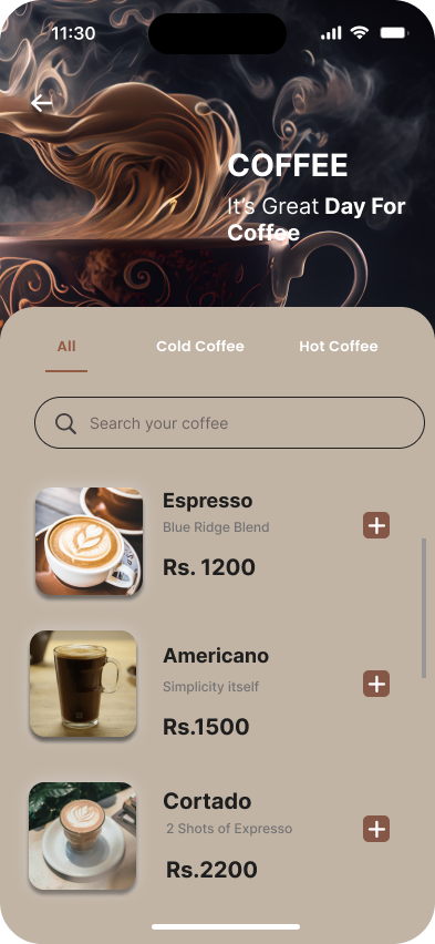 Coffee Mobile App Coffee Category Layout